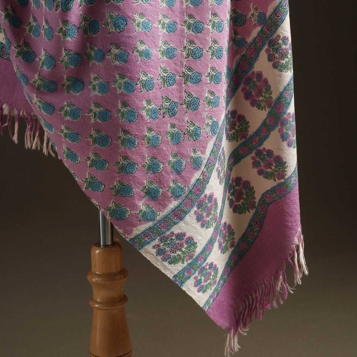 Floral Sanganeri Print Pure Merino Wool Handwoven Shawl 41