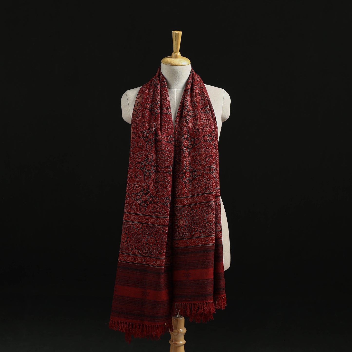 Kutch Handwoven Ajrakh Hand Block Print Merino Wool Shawl  58