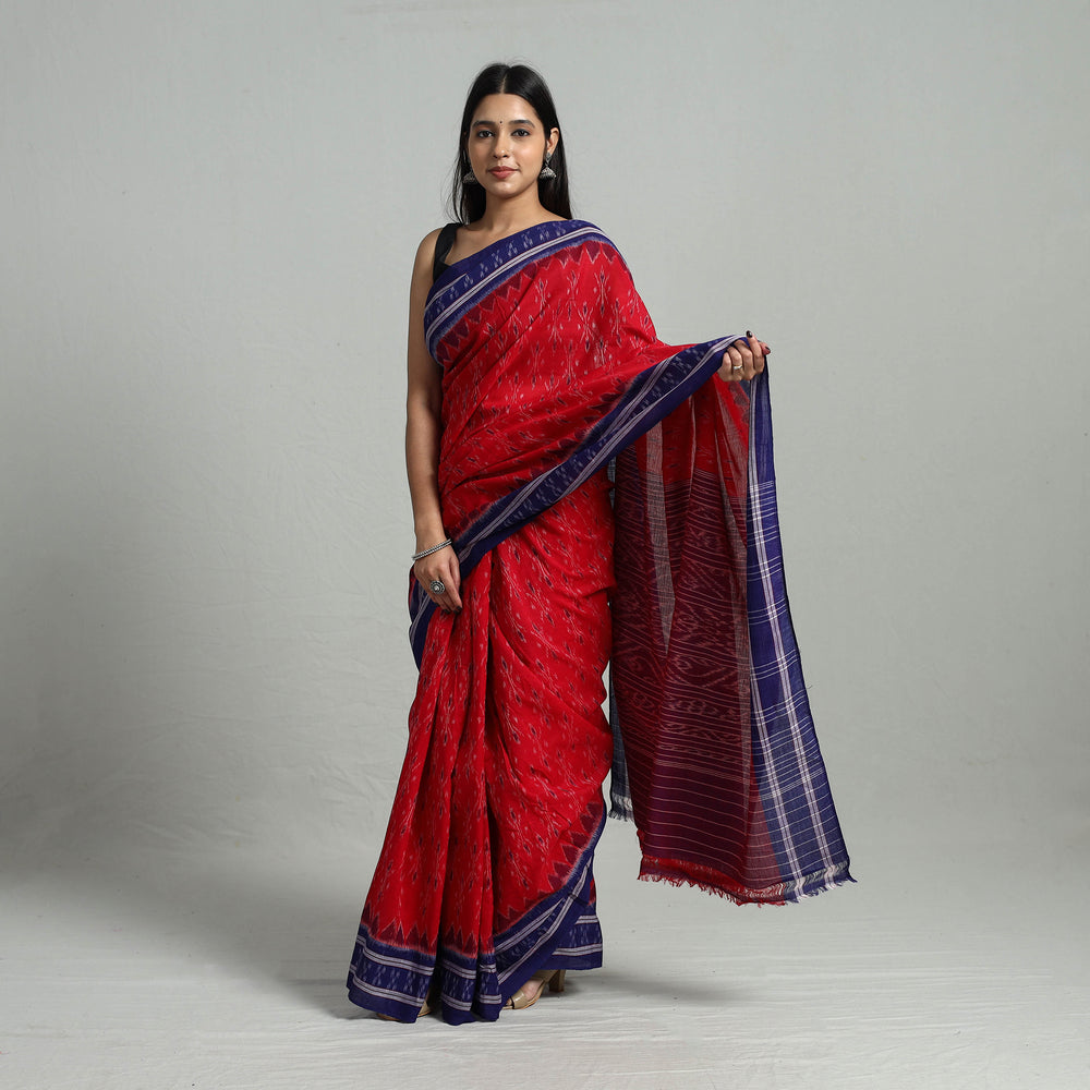 Red - Ikat Weave Handloom Cotton Sambalpuri Saree 27