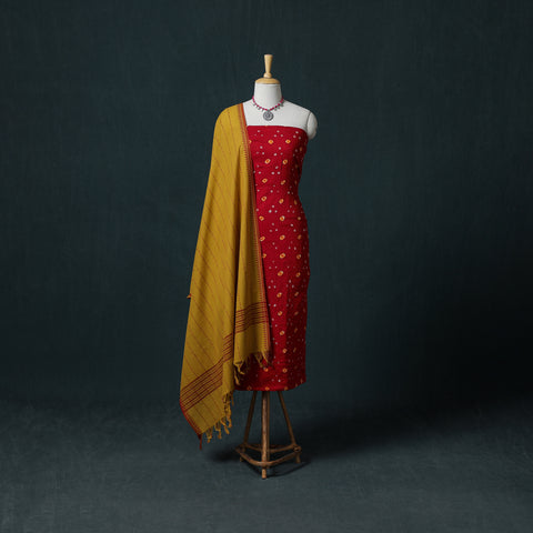 Bandhani Cotton Unstitched Dress Material: Kurta with Dupatta 13