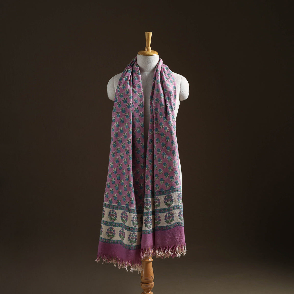 Floral Sanganeri Print Pure Merino Wool Handwoven Shawl 41