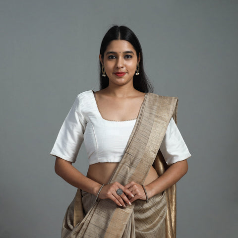 White - Gota Patti Slub Silk Plain Blouse 13
