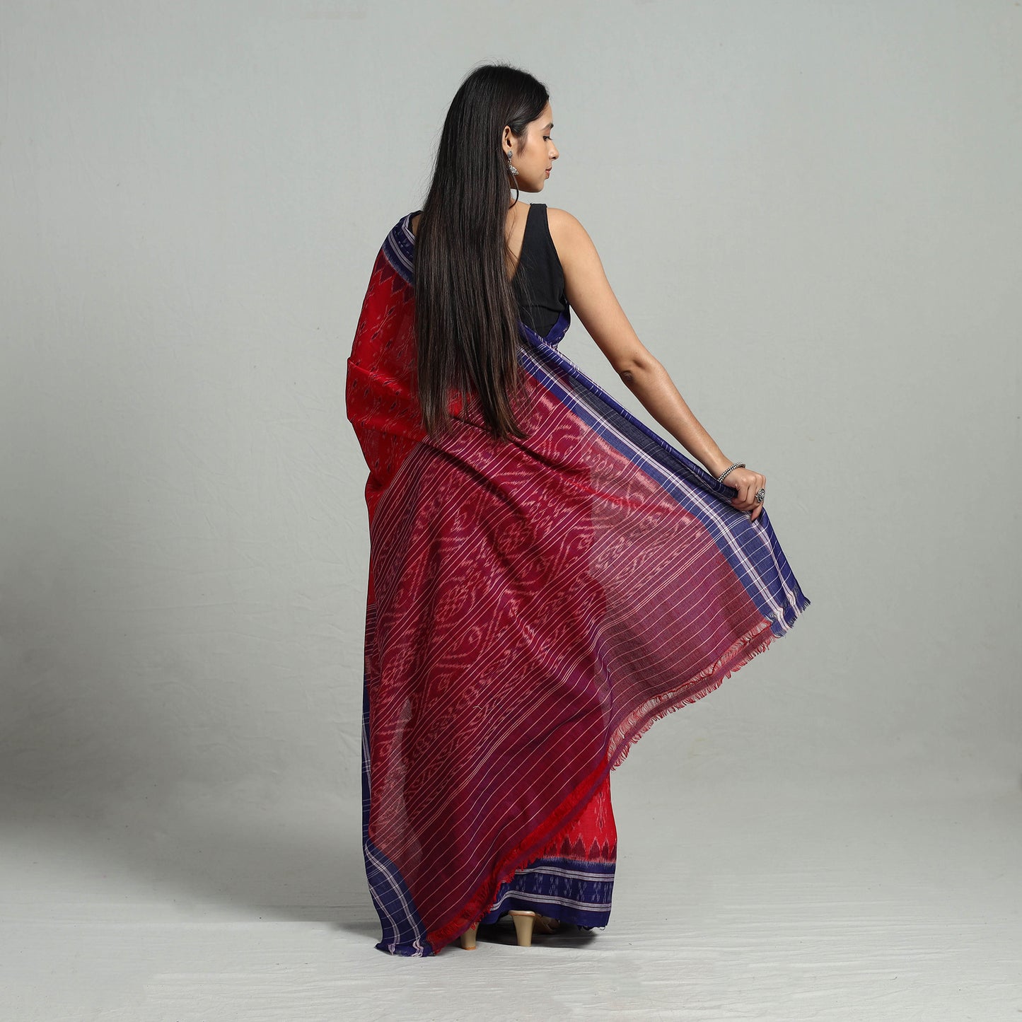 Red - Ikat Weave Handloom Cotton Sambalpuri Saree 27