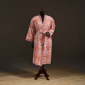 Sanganeri Hand Block Print Waffle Weave Cotton Bath Robe 13