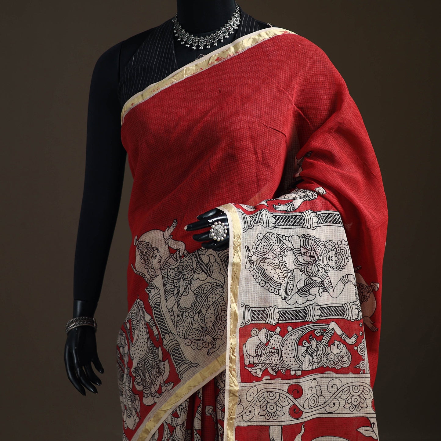 Kalamkari Printed Kota Doria Cotton Saree 44