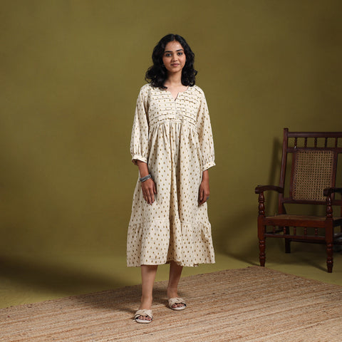 Block Print Natural Dyed Cotton Pintuck Tiered Ajrakh Dress 16