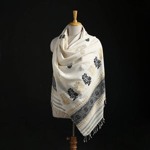 White - Handspun Handwoven Pure Eri Silk Aari Hand Embroidered Shawl of Assam 25