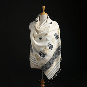 White - Handspun Handwoven Pure Eri Silk Aari Hand Embroidered Shawl of Assam 25