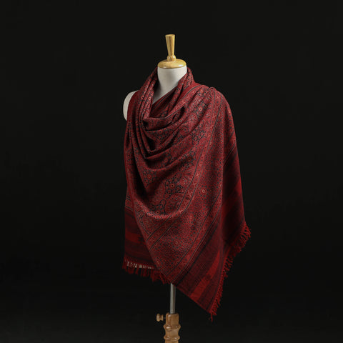 Kutch Handwoven Ajrakh Hand Block Print Merino Wool Shawl  58