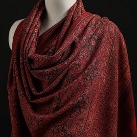 Kutch Handwoven Ajrakh Hand Block Print Merino Wool Shawl  58
