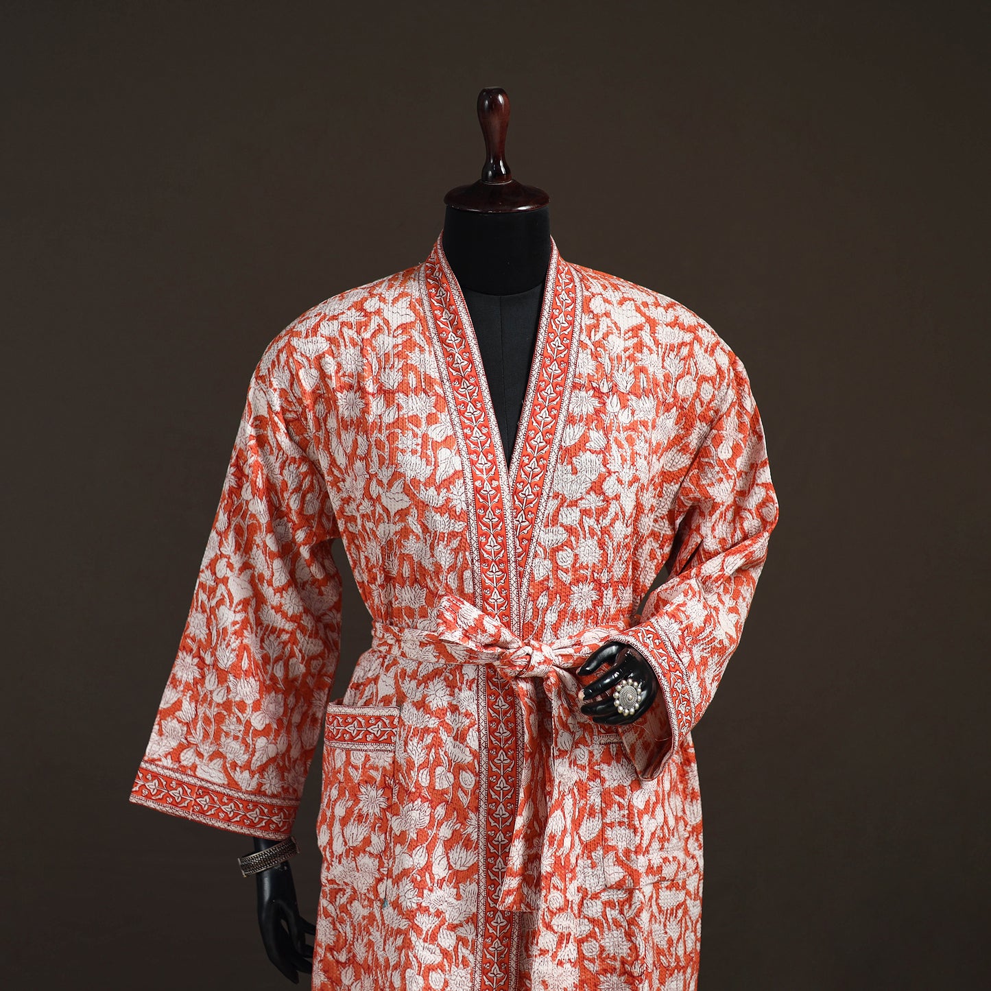 Sanganeri Hand Block Print Waffle Weave Cotton Bath Robe 13