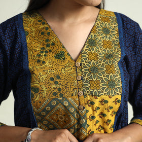 Buy Block Print Cotton Patchwork A-Line Bagh Kurta For Women