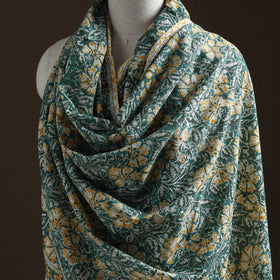 Floral Sanganeri Print Pure Merino Wool Handwoven Shawl 42