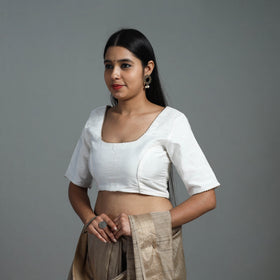 White - Gota Patti Slub Silk Plain Blouse 13