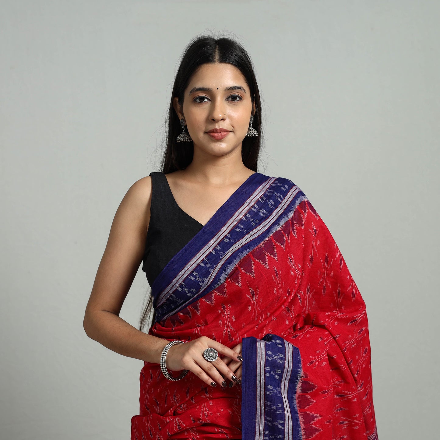 Red - Ikat Weave Handloom Cotton Sambalpuri Saree 27