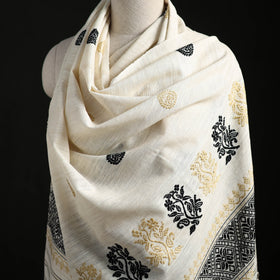 White - Handspun Handwoven Pure Eri Silk Aari Hand Embroidered Shawl of Assam 25
