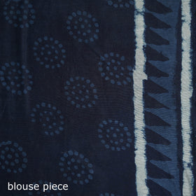 Bagru Indigo Hand Block Print Natural Dyed Mulberry Silk Saree 32