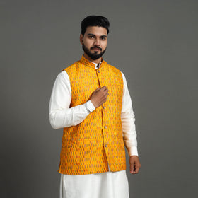 Buy Yellow Silk Cotton Pochampally Ikat Nehru Jacket