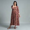 Red - Kalamkari Block Printed Cotton Flared Gher Dress