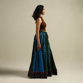 Multicolor - Bandhani Tie-Dye 24 Kali Patchwork Cotton Long Skirt 04