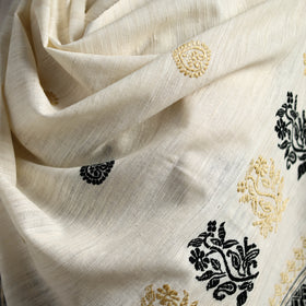 White - Handspun Handwoven Pure Eri Silk Aari Hand Embroidered Shawl of Assam 25
