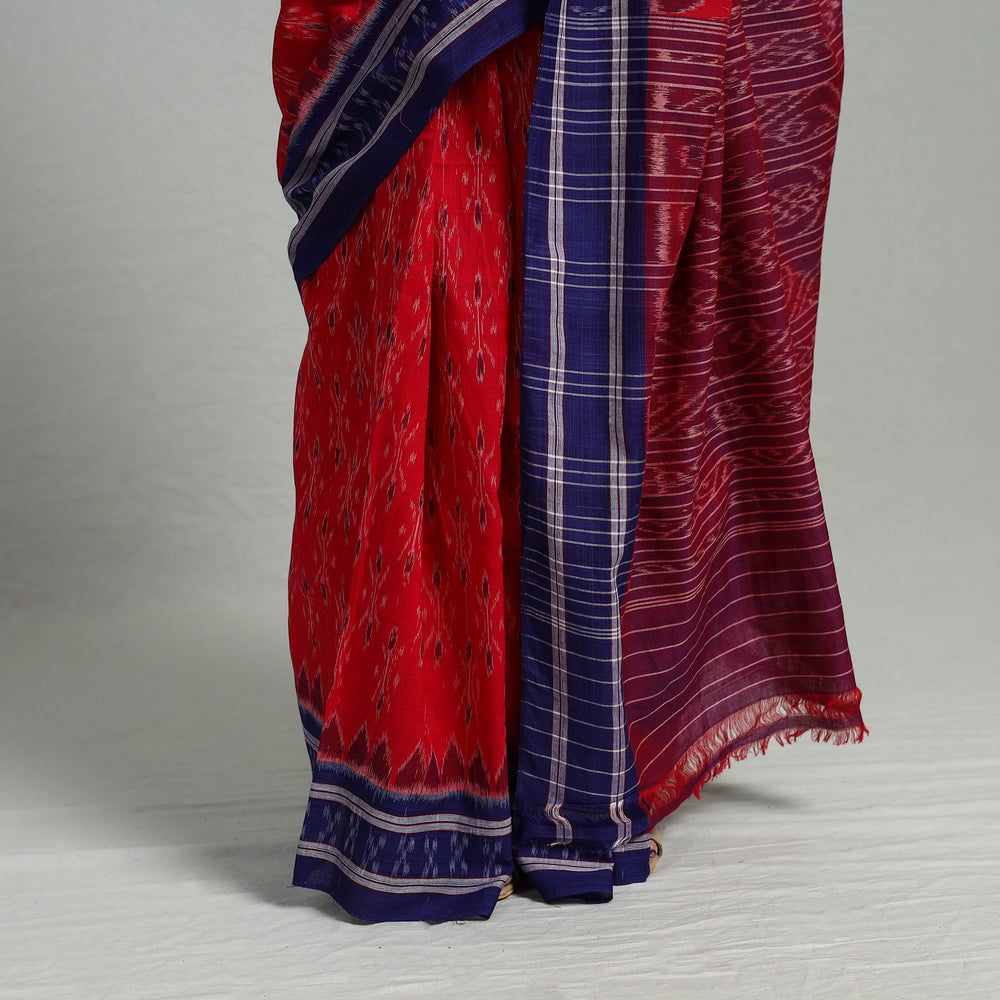 Red - Ikat Weave Handloom Cotton Sambalpuri Saree 27