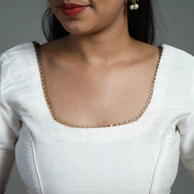White - Gota Patti Slub Silk Plain Blouse 13