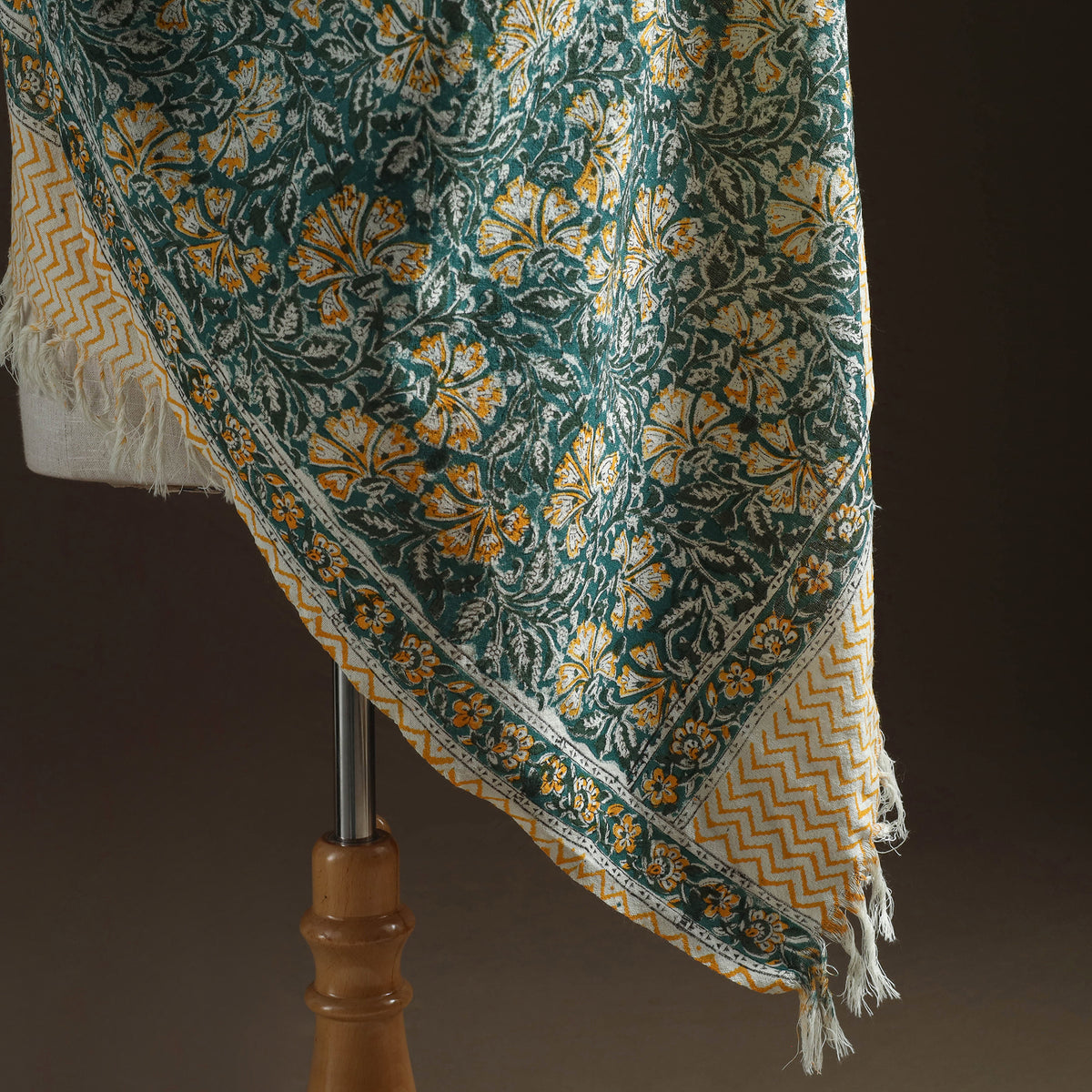 Floral Sanganeri Print Pure Merino Wool Handwoven Shawl 42