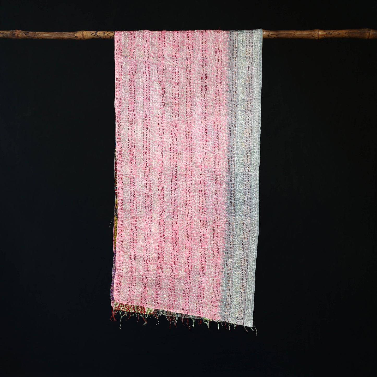 Bengal Kantha Handwork Patchwork Reversible Silk Stole 358