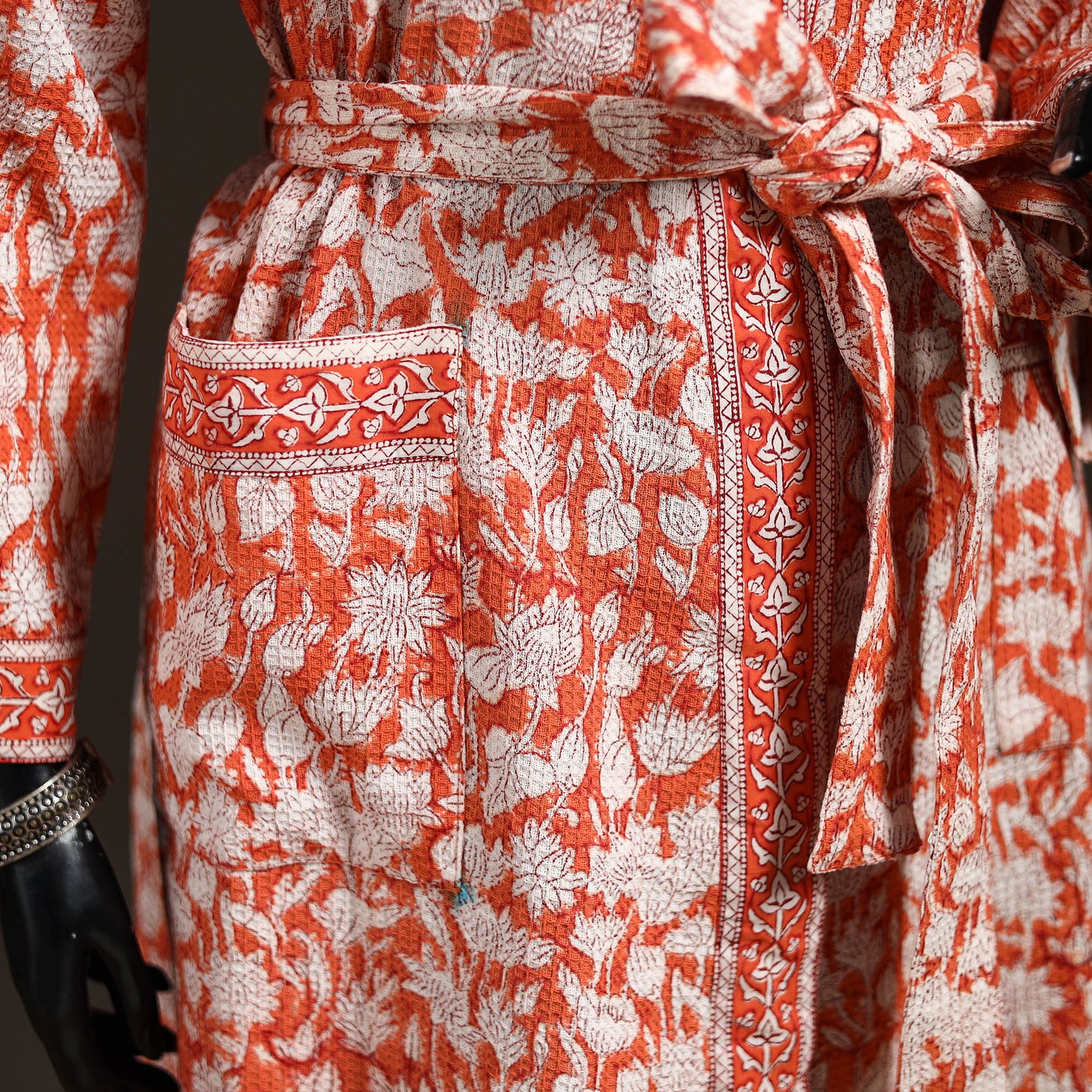 Sanganeri Hand Block Print Waffle Weave Cotton Bath Robe 13