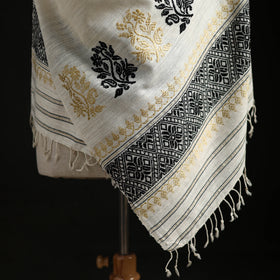 White - Handspun Handwoven Pure Eri Silk Aari Hand Embroidered Shawl of Assam 25