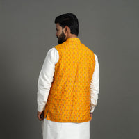 Yellow - Silk Cotton Handwoven Pochampally Ikat Nehru Jacket 14