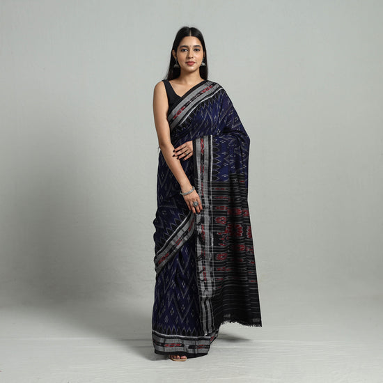 Blue - Ikat Weave Handloom Cotton Sambalpuri Saree 28