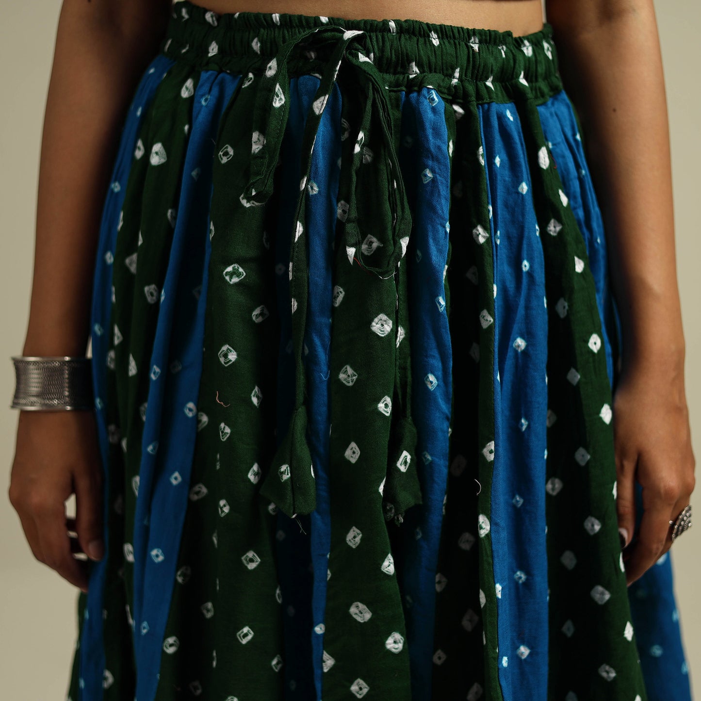 Multicolor - Bandhani Tie-Dye 24 Kali Patchwork Cotton Long Skirt 04