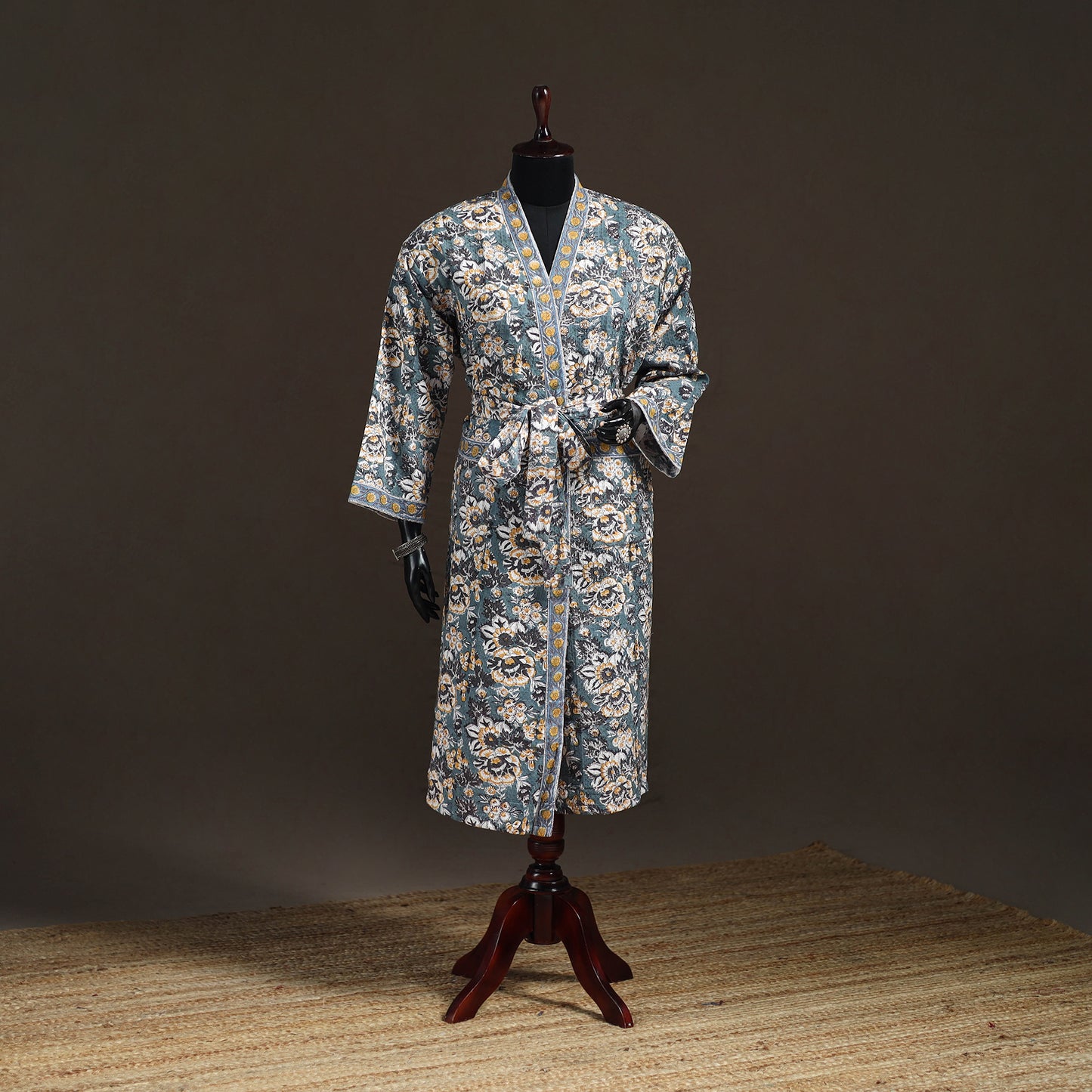Sanganeri Hand Block Print Waffle Weave Cotton Bath Robe 14
