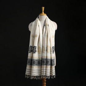 White - Handspun Handwoven Pure Eri Silk Aari Hand Embroidered Shawl of Assam 25