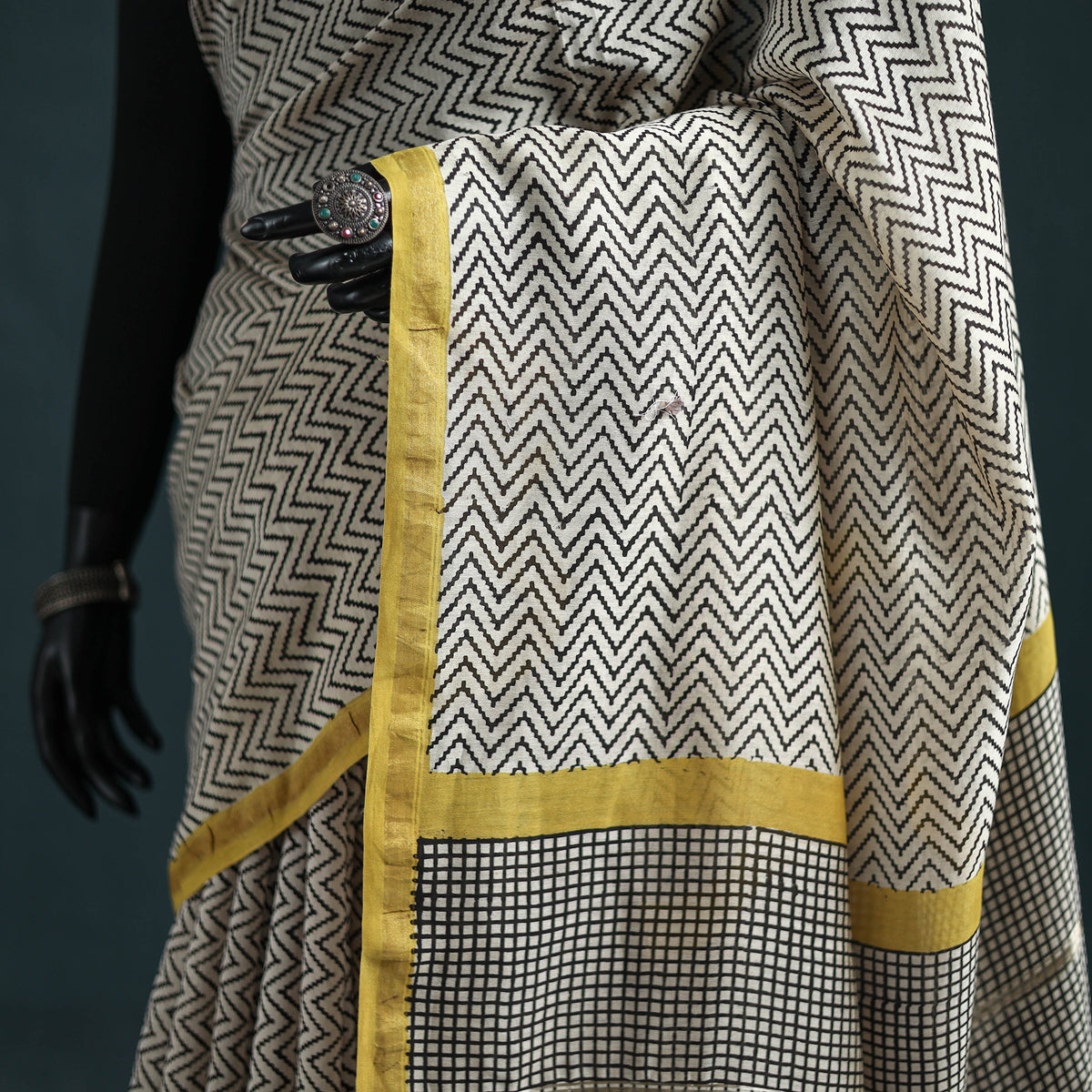 Bagru Hand Block Print Natural Dyed Mulberry Silk Saree 29