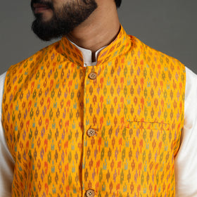 Buy Yellow Silk Cotton Pochampally Ikat Nehru Jacket