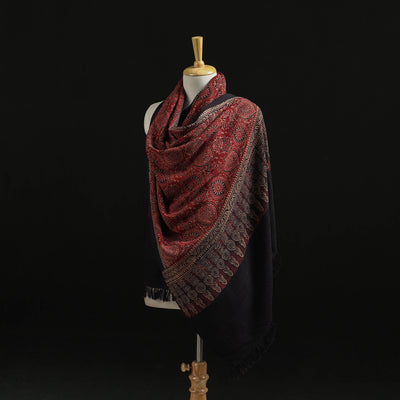 Kutch Handwoven Ajrakh Hand Block Print Merino Wool Shawl  59