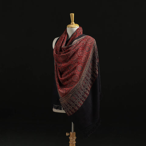 Kutch Handwoven Ajrakh Hand Block Print Merino Wool Shawl  59