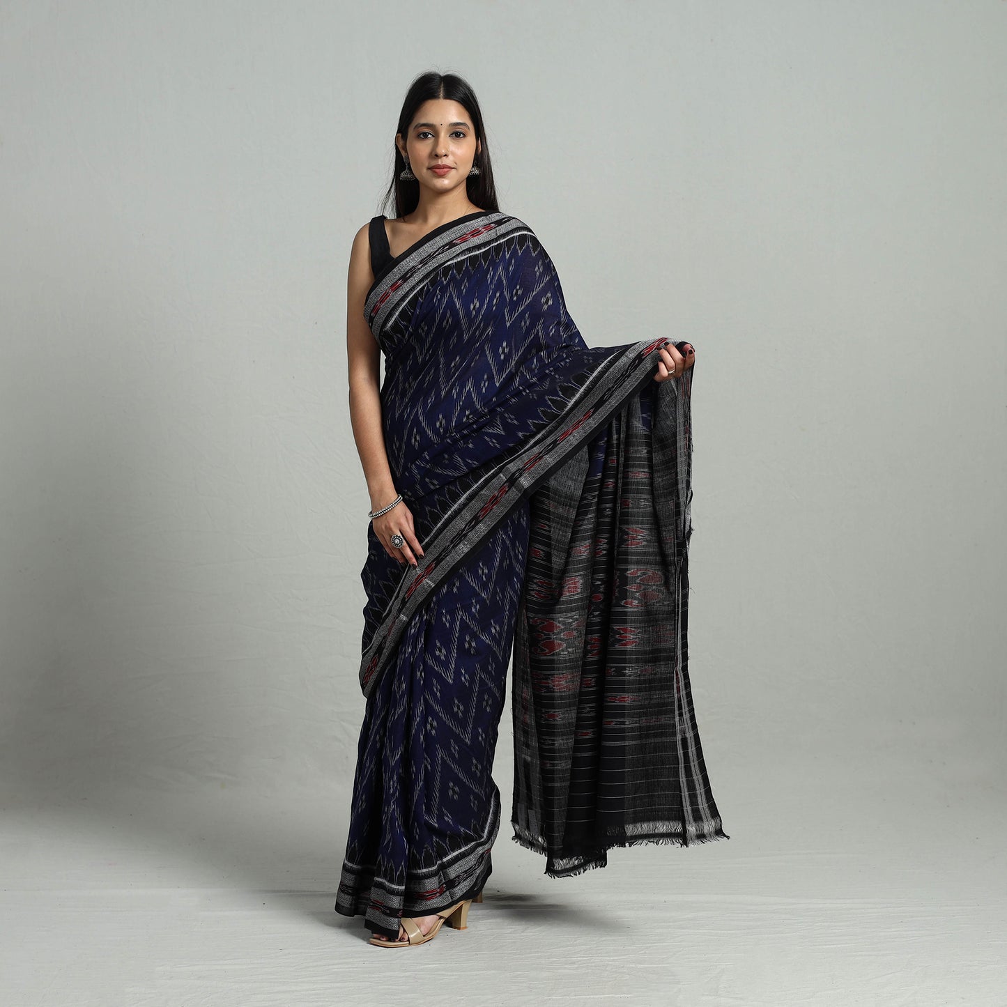 Blue - Ikat Weave Handloom Cotton Sambalpuri Saree 28