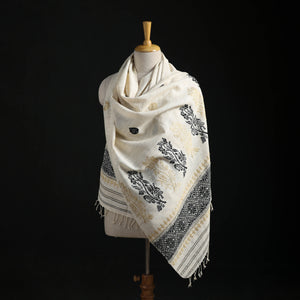 White - Handspun Handwoven Pure Eri Silk Aari Hand Embroidered Shawl of Assam 26