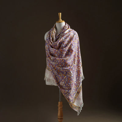 Floral Sanganeri Print Pure Merino Wool Handwoven Shawl 43