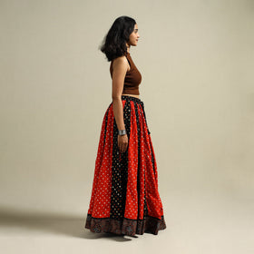 Multicolor - Bandhani Tie-Dye 24 Kali Patchwork Cotton Long Skirt 05