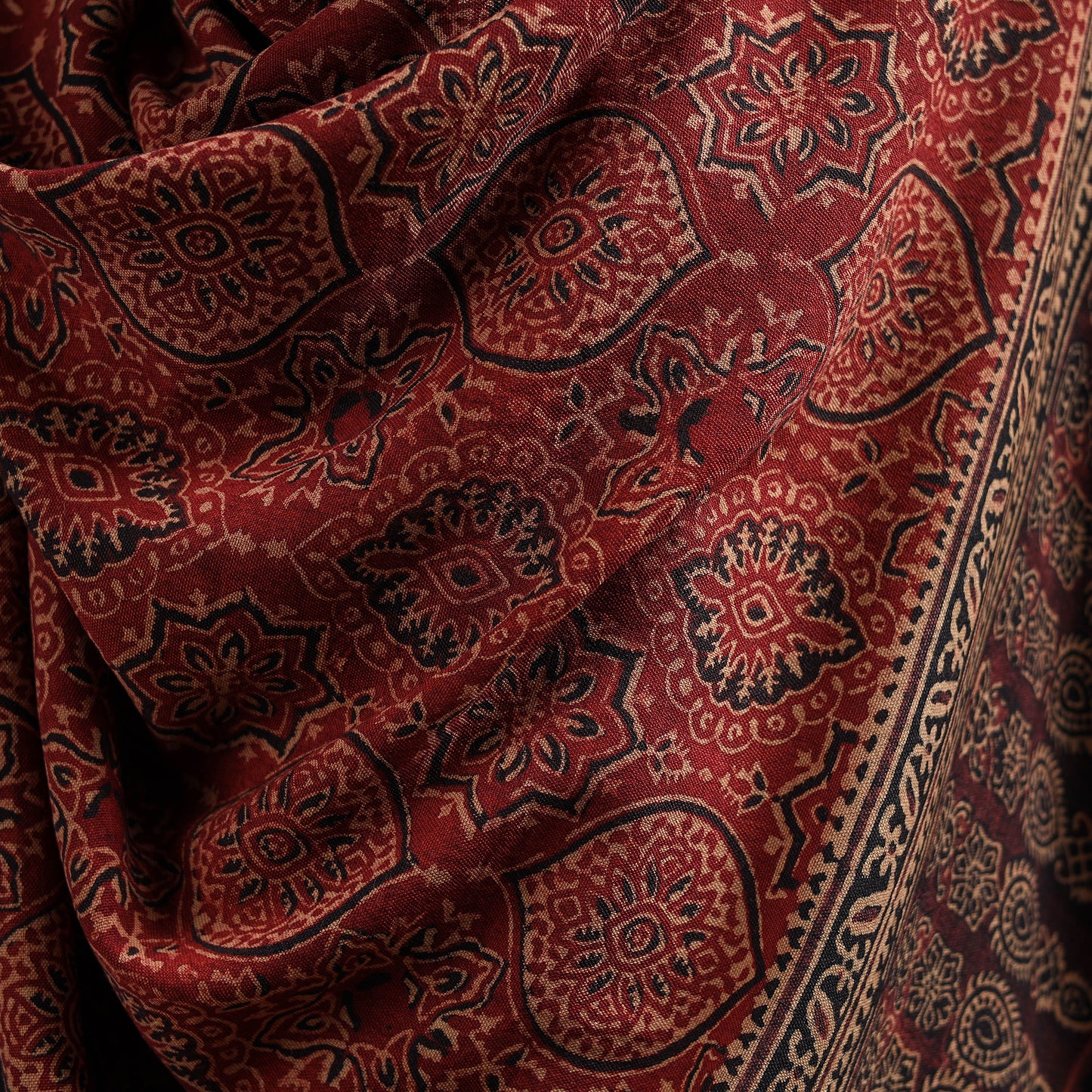Kutch Handwoven Ajrakh Hand Block Print Merino Wool Shawl  59