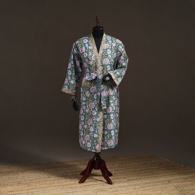 Sanganeri Hand Block Print Waffle Weave Cotton Bath Robe 15
