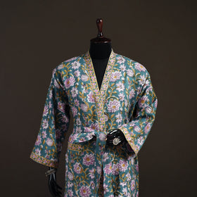 Sanganeri Hand Block Print Waffle Weave Cotton Bath Robe 15