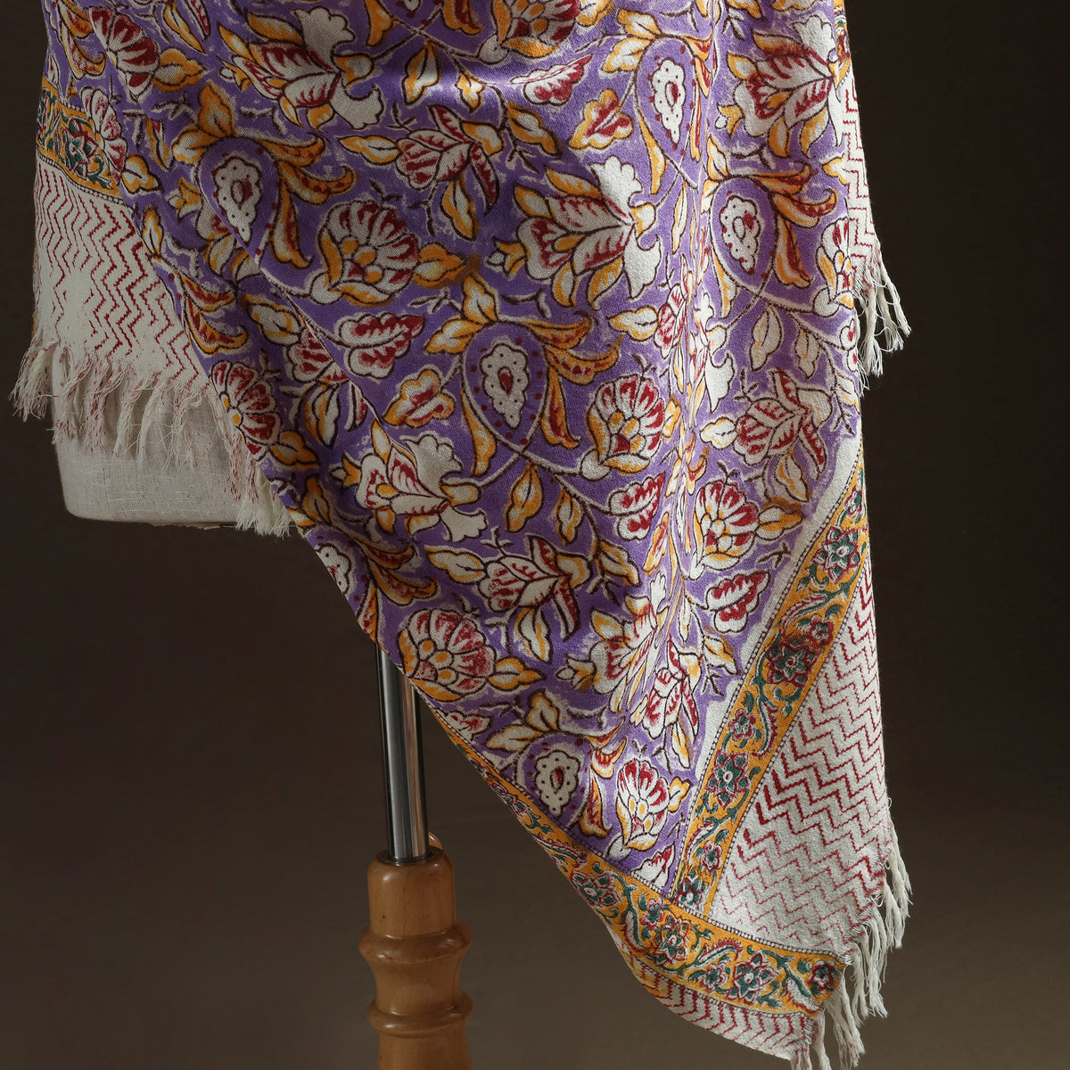 Floral Sanganeri Print Pure Merino Wool Handwoven Shawl 43