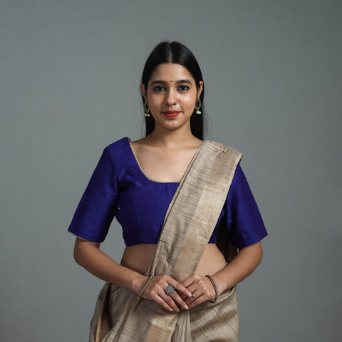 Royal Blue - Gota Patti Slub Silk Plain Blouse 11