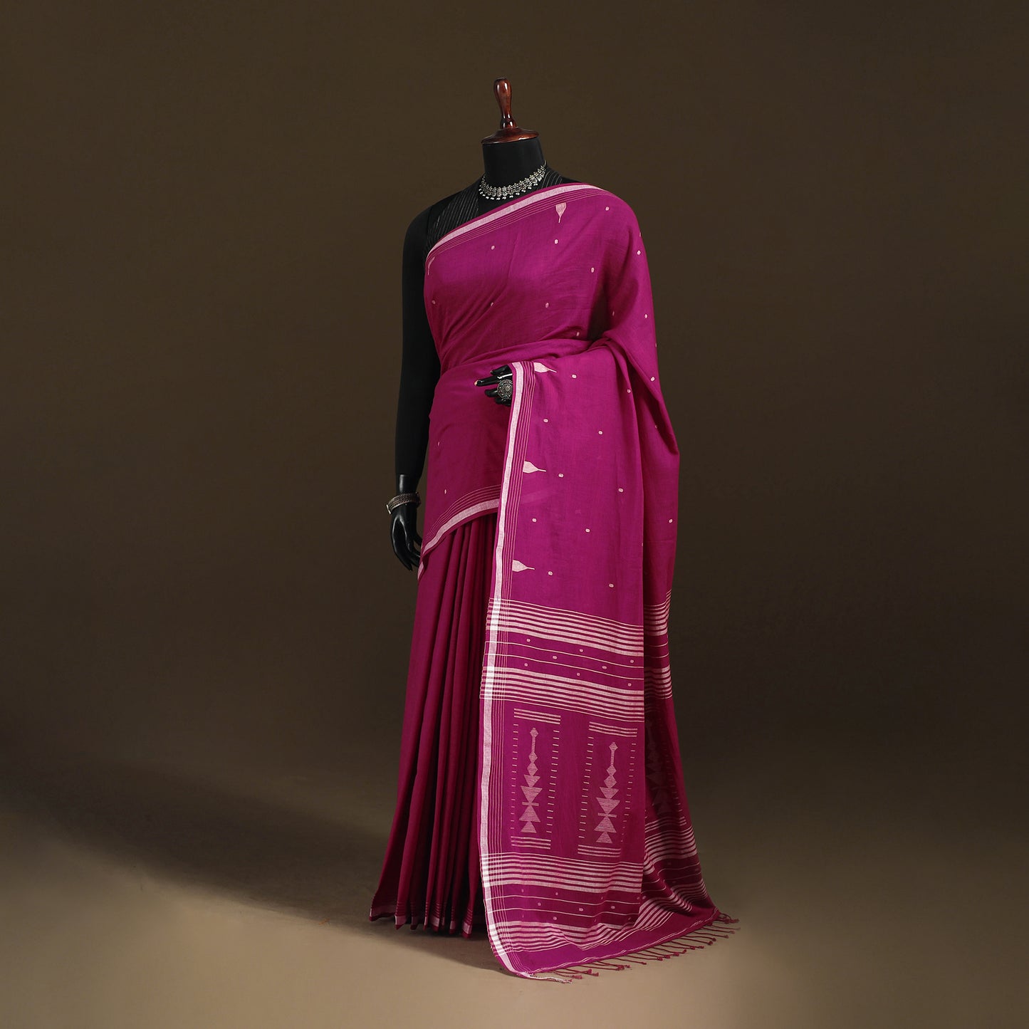Phulia Jamdani Pure Handloom Cotton Saree with Tassels (Count 92/60) 29